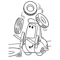 Disegno Giocoliere Guido con gomme in officina da colorare