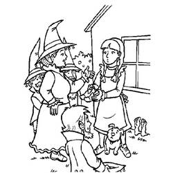 Disegno Mago con bambina e piccoli personaggi riuniti da colorare Disegno Mago con bambina e piccoli personaggi riuniti da colorare