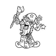 Disegno Mago con bastone e mantello stellato da colorare Disegno Mago con bastone e mantello stellato da colorare
