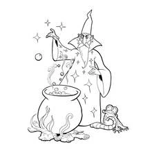 Disegno Mago che prepara una pozione da colorare Disegno Mago che prepara una pozione da colorare