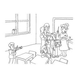 Disegno Musicista in classe con gli strumenti da colorare