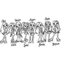 Disegno Bratz ragazze in posa per una foto di gruppo da colorare