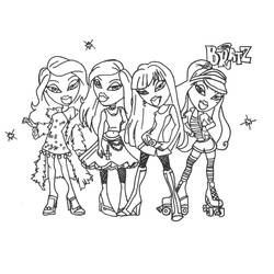 Disegno Bratz ragazze in posa insieme con look alla moda da colorare