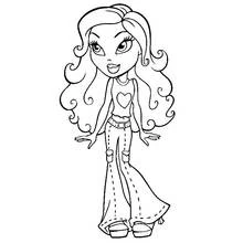 Disegno Bratz con top a cuore e jeans a zampa da colorare