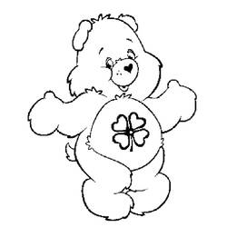 Disegno Care Bear a braccia aperte con quadrifoglio sulla pancia da colorare