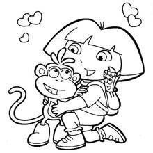 Disegno Dora l'Esploratrice abbraccia la scimmia Boots da colorare