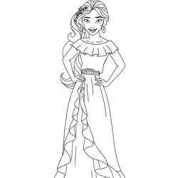 Disegno Elena di Avalor sorridente con il suo abito da principessa da colorare