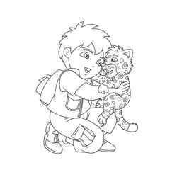 Disegno Diego che abbraccia un cucciolo di giaguaro da colorare