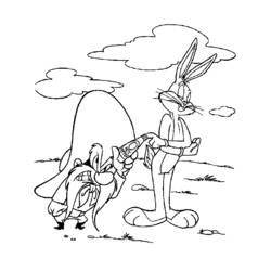 Disegno Bugs Bunny davanti a Yosemite Sam con una pistola da colorare