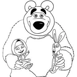 Disegno Masha, l'orso e il coniglio insieme da colorare Disegno Masha, l'orso e il coniglio insieme da colorare