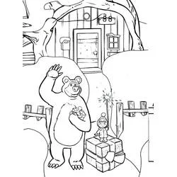 Disegno Masha e the Bear festeggiano con regali da colorare Disegno Masha e the Bear festeggiano con regali da colorare