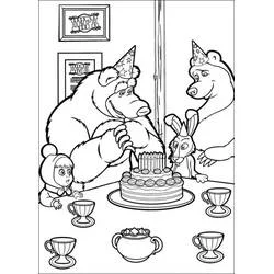 Disegno Masha e the Bear con torta e coniglio da colorare Disegno Masha e the Bear con torta e coniglio da colorare
