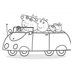 Disegno Peppa Pig in auto con la sua famiglia da colorare