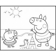 Disegno Peppa Pig e George in spiaggia da colorare