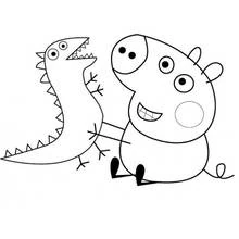 Disegno Peppa Pig con il suo dinosauro giocattolo da colorare