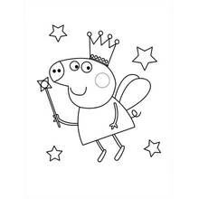 Disegno Peppa Pig la fata con bacchetta e corona da colorare