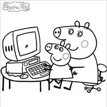 Disegno Peppa Pig al computer con la sua mamma da colorare