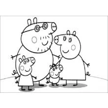 Disegno Peppa Pig in piedi con la sua famiglia da colorare