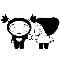 Disegno Garu con Pucca che gli dà un colpetto amichevole da colorare