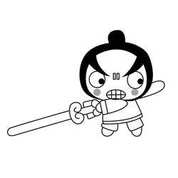 Disegno Chang di Pucca con una spada da colorare