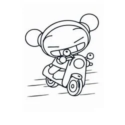 Disegno Pucca in scooter da colorare