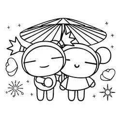 Disegno Pucca e Garu sotto un ombrello da colorare