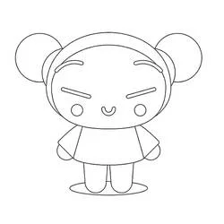 Disegno Pucca in piedi con chignon rotondi e occhi chiusi da colorare