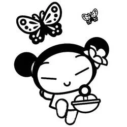 Disegno Pucca osserva due farfalle volare da colorare