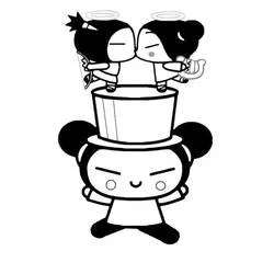Disegno Pucca con cilindro e piccoli angeli da colorare