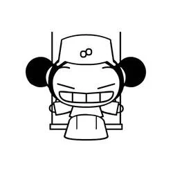 Disegno Pucca sorridente su un'altalena da colorare