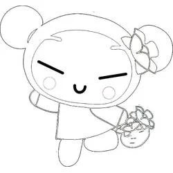 Disegno Pucca sorridente con un grande fiocco da colorare