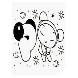 Disegno Pucca sorridente accanto a un panda da colorare