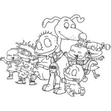 Disegno Rugrats riuniti con Spike il cane con medaglia da eroe da colorare