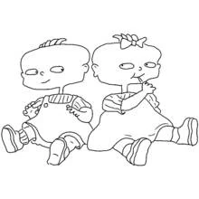 Disegno Rugrats gemelli bambini seduti schiena contro schiena da colorare