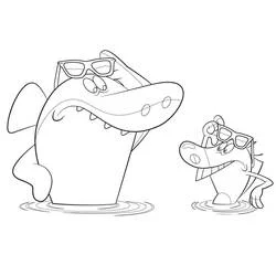 Disegno Zig e Sharko con gli occhiali da sole nell'acqua da colorare Disegno Zig e Sharko con gli occhiali da sole nell'acqua da colorare