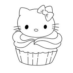 Disegno Cupcake di Hello Kitty con fiocco da colorare