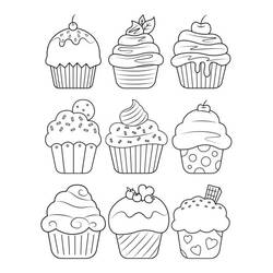 Disegno Nove cupcake con decorazioni diverse da colorare