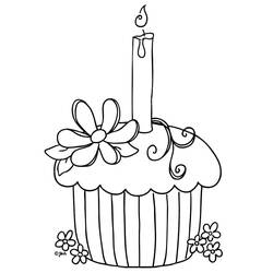 Disegno Cupcake di compleanno con candela e fiore da colorare