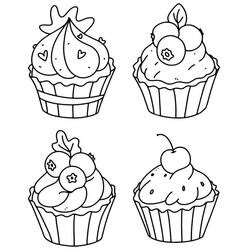 Disegno Quattro cupcake con decorazioni diverse da colorare