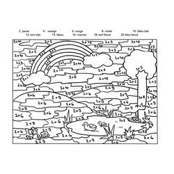 Disegno Paesaggio con arcobaleno e stagno delle anatre da colorare Disegno Paesaggio con arcobaleno e stagno delle anatre da colorare