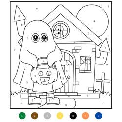 Disegno Fantasma che chiede dolcetti davanti a una casa stregata da colorare
