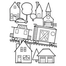 Disegno Piccola città con treno e case da colorare Disegno Piccola città con treno e case da colorare