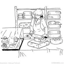 Disegno Casaro che taglia una grande forma di formaggio da colorare Disegno Casaro che taglia una grande forma di formaggio da colorare