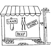 Disegno Negozio di macelleria con cartelli di carne da colorare Disegno Negozio di macelleria con cartelli di carne da colorare