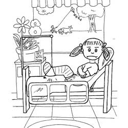 Disegno Bambina con la gamba ingessata in un letto d'ospedale da colorare Disegno Bambina con la gamba ingessata in un letto d'ospedale da colorare