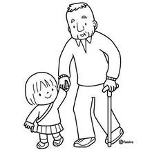 Disegno Nonno che passeggia mano nella mano con la nipotina da colorare