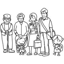 Disegno Tre generazioni della famiglia insieme da colorare