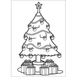 Disegno Albero di Natale decorato con palline e regali da colorare
