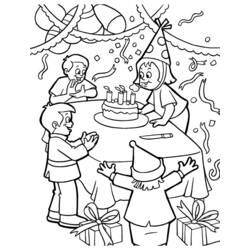 Disegno Festa di compleanno con torta e amici da colorare