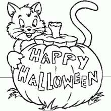 Disegno Gatto seduto su una zucca Happy Halloween da colorare